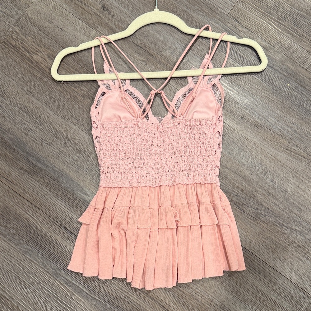 Pink Lace Ruffle Camisole Tank Top - Picture 2 of 4